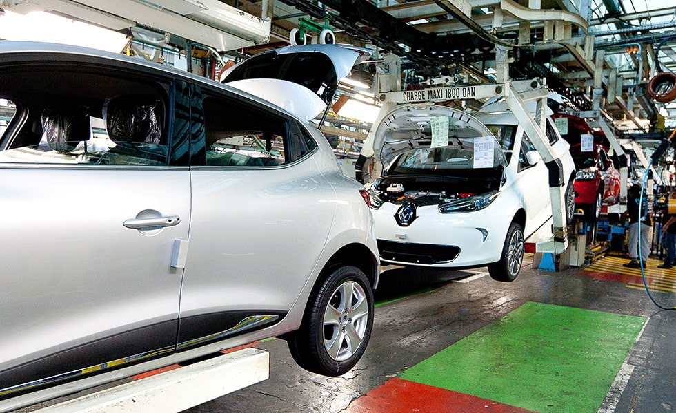 Fabrication de la Renault Zoe à l'usine de Flins