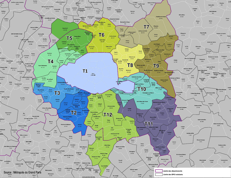 Carte de la Métropole du Grand Paris et des nouveaux territoires