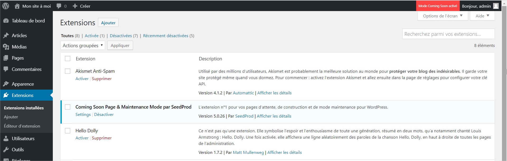 Wordpress Installer un plugin - écran 1