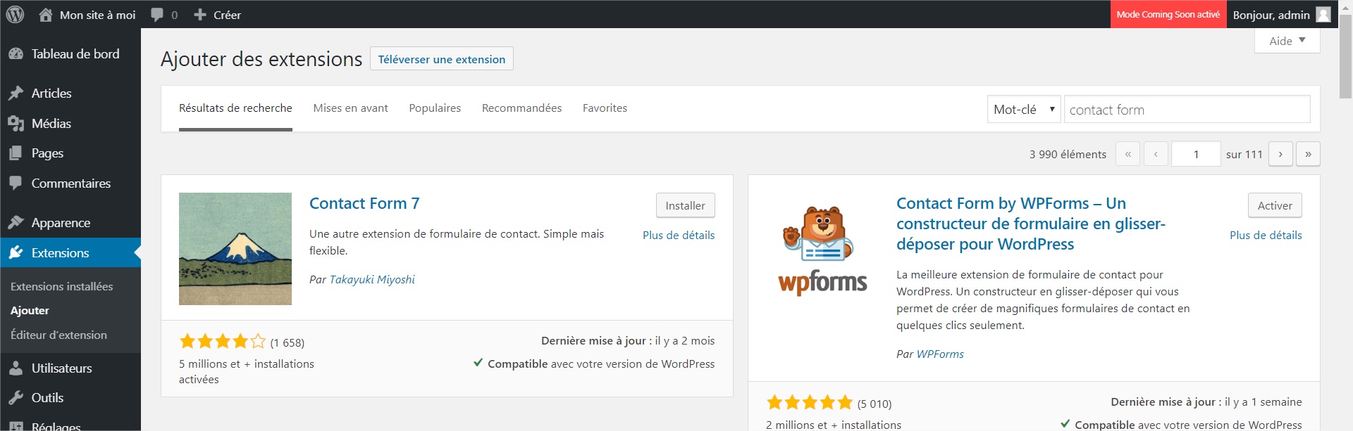 Wordpress Installer un plugin - écran 2