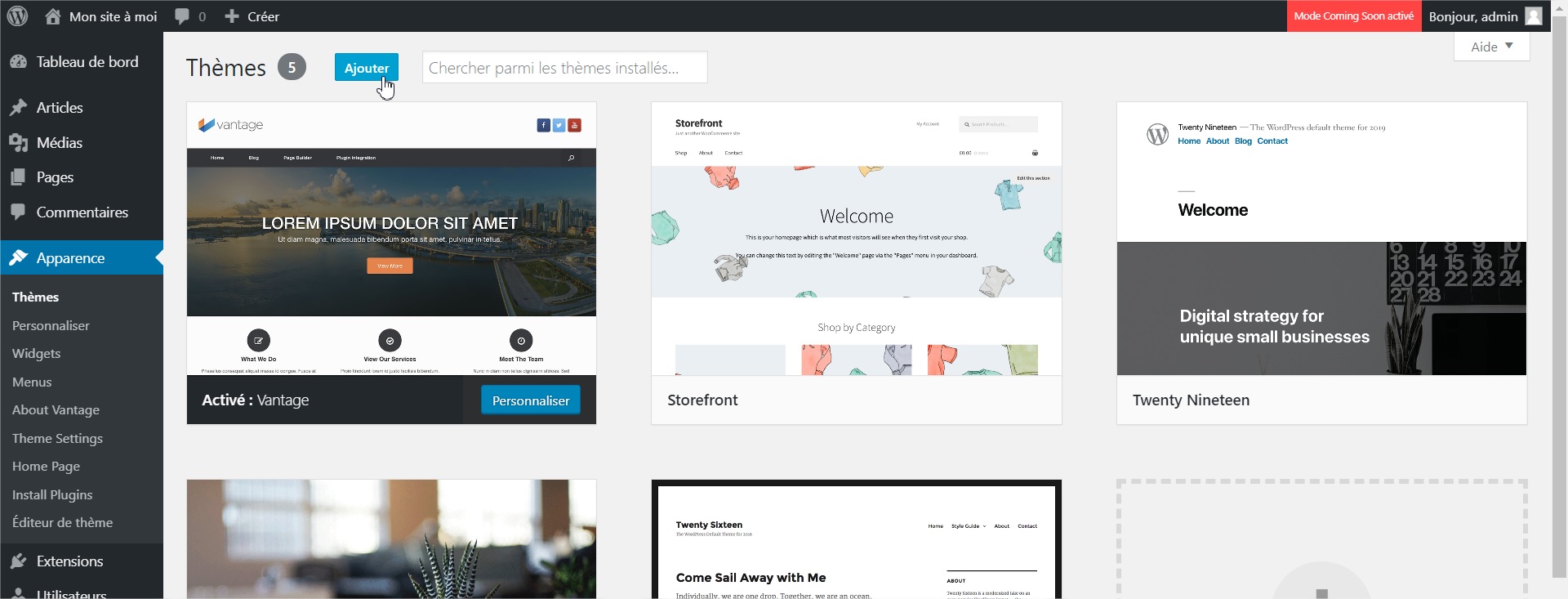 Wordpress Installer un thème - écran 1