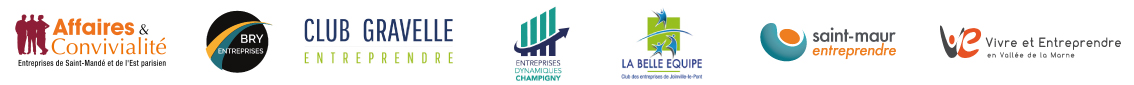 Logo partenaires : Affaires et convivialité, club gravelle, entreprises dynamiques champigny, la belle équipe, saint-maur entreprendre, Vivre et Entreprendre en Vallée de la Marne
