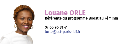 carte de visite Louane ORLE référente du programme boost au féminin, tel et mail