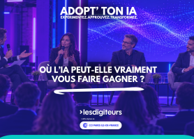 Dirigeants et experte échangeant autour d’une démonstration d’IA — ADOPT’ TON IA, le 26 novembre 2026 à Paris.